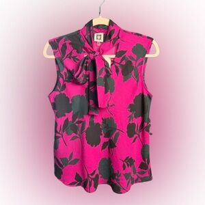 Anne Klein Pink and Black Floral Blouse
